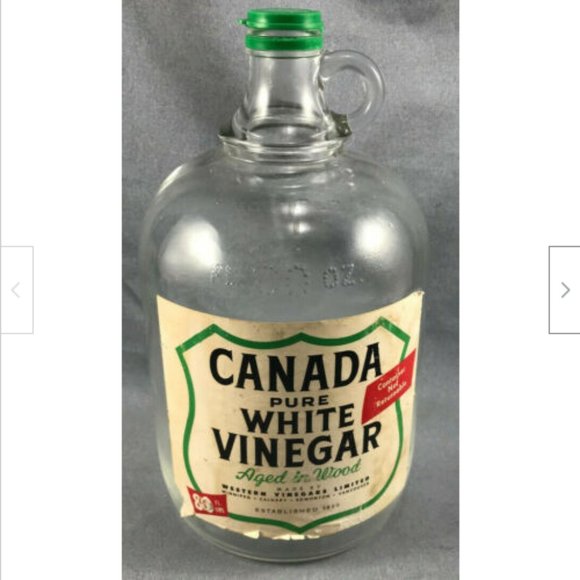 Vtg 80 oz Clear Glass Bottle Jug Jar Container Finger Loop Wht Vinegar Label 9" - Picture 1 of 4